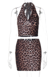 Leopard Print Sexy Vest Hip Skirt Two Piece Suit For Women