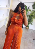 Fashion Irregular Pleated Tube Top Pleated Trousers Two-piece Suit