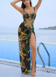 Sexy Printed Bikini One-Piece Swimsuit Cover-Up Two-Piece Set