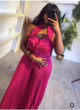 Fashion Irregular Pleated Tube Top Pleated Trousers Two-piece Suit