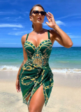 Sexy Printed Bikini One-Piece Swimsuit Cover-Up Two-Piece Set