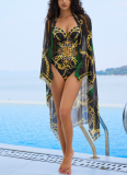Sexy Printed Bikini One-Piece Swimsuit Cover-Up Two-Piece Set