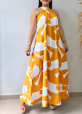 New Style Printed Halter Neck Summer Elegant Dress