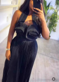 Fashion Irregular Pleated Tube Top Pleated Trousers Two-piece Suit
