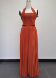 Fashion Irregular Pleated Tube Top Pleated Trousers Two-piece Suit