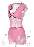 Sexy See-Through Lace Patchwork V-Neck Top And Shorts Two-Piece Suit For Women