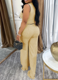Fashionable Women'S Casual V-Neck Button Top And Trousers Two-Piece Suit