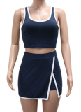 Fashionable Contrast Color Camisole Top Pants Skirt Sports Two-Piece Suit