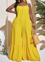 Fashionable And Elegant Suspenders Casual Yellow Jumpsuit For Women