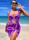 Sexy Printed Bikini One-Piece Swimsuit Cover-Up Two-Piece Set