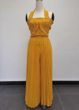 Fashion Irregular Pleated Tube Top Pleated Trousers Two-piece Suit