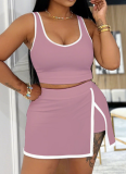 Fashionable Contrast Color Camisole Top Pants Skirt Sports Two-Piece Suit