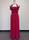 Fashion Irregular Pleated Tube Top Pleated Trousers Two-piece Suit