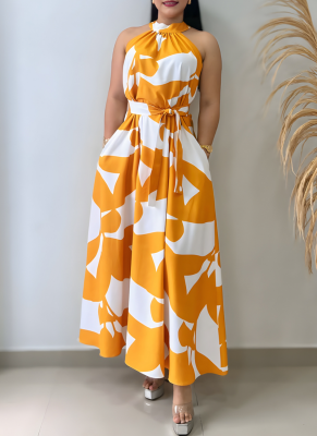 New Style Printed Halter Neck Summer Elegant Dress