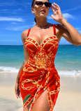 Sexy Printed Bikini One-Piece Swimsuit Cover-Up Two-Piece Set