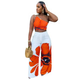 Sexy Floral Print One-shoulder Slim-fit Wide-leg Pants Two-piece Set