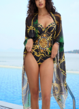 Sexy Printed Bikini One-Piece Swimsuit Cover-Up Two-Piece Set