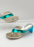 New Style Fashionable Women's Square Toe Large Size Thick High Heel Slippers