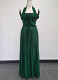 Fashion Irregular Pleated Tube Top Pleated Trousers Two-piece Suit