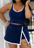 Fashionable Contrast Color Camisole Top Pants Skirt Sports Two-Piece Suit