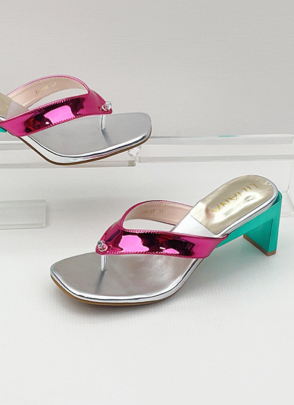 New Style Fashionable Women's Square Toe Large Size Thick High Heel Slippers