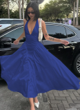 Sexy Deep V Hollow Halter Neck Temperament Large Swing Skirt Dress