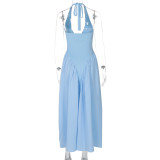 Sexy Deep V Hollow Halter Neck Temperament Large Swing Skirt Dress