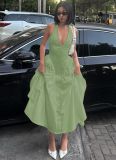 Sexy Deep V Hollow Halter Neck Temperament Large Swing Skirt Dress