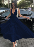 Sexy Deep V Hollow Halter Neck Temperament Large Swing Skirt Dress