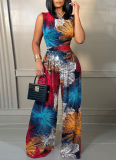Casual Slim Fit Printed Sleeveless Straight Jumpsuit