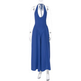 Sexy Deep V Hollow Halter Neck Temperament Large Swing Skirt Dress