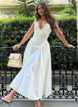 Sexy Deep V Hollow Halter Neck Temperament Large Swing Skirt Dress