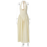 Sexy Deep V Hollow Halter Neck Temperament Large Swing Skirt Dress