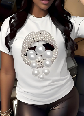 Street Hip-Hop Slim Fit Sexy Pearl Lips Print Top
