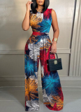 Casual Slim Fit Printed Sleeveless Straight Jumpsuit