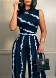 Casual Slim Fit Printed Sleeveless Straight Jumpsuit