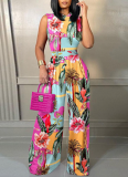 Casual Slim Fit Printed Sleeveless Straight Jumpsuit