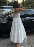 Sexy Deep V Hollow Halter Neck Temperament Large Swing Skirt Dress