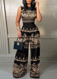 Casual Slim Fit Printed Sleeveless Straight Jumpsuit