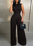 Casual Slim Fit Printed Sleeveless Straight Jumpsuit