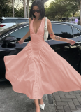 Sexy Deep V Hollow Halter Neck Temperament Large Swing Skirt Dress