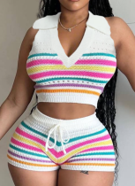 Fashion Sleeveless Vest High Waist Slim Fit Hip Shorts Knitted Two-Piece Set