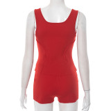 Sexy Sports Sleeveless Zipper Vest Top Tight Shorts Two-Piece Set