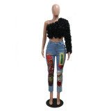 Fashionable Off-shoulder Lotus Cropped Top