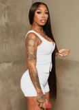 Sexy Sports Sleeveless Zipper Vest Top Tight Shorts Two-Piece Set