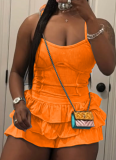 New Style Washed Suspender Top Ruffled Pants Skirt Women'S Two-Piece Suit