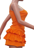 New Style Washed Suspender Top Ruffled Pants Skirt Women'S Two-Piece Suit