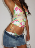 Sexy Hot Girl Digital Printing Split Small Vest Shorts Set