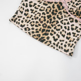 Sexy Leopard Print Stitching Lace Bow Suspender Top Contrast Color Shorts Two-piece Set