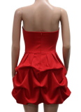Sexy Solid Color Tube Top Sleeveless Large Flower High Waist Hip Dress